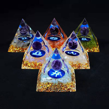 Twelve Constellation Chakra Pyramid Crystal Gravel Bedroom Ornament