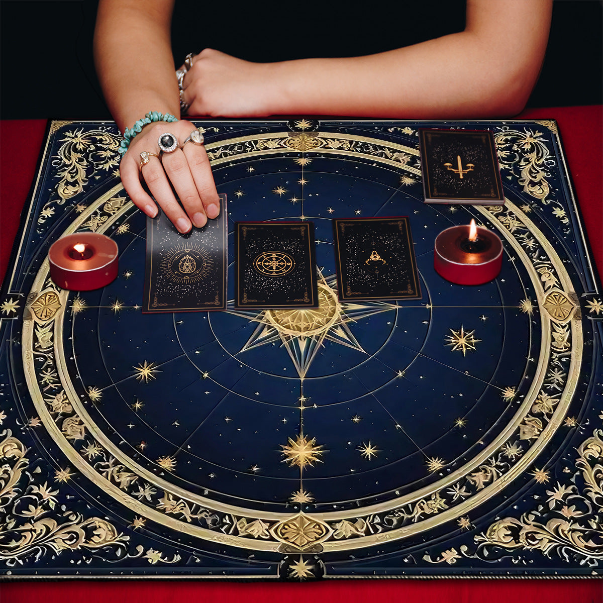 Geometric Tarot Moon Sun Velvet Tablecloth