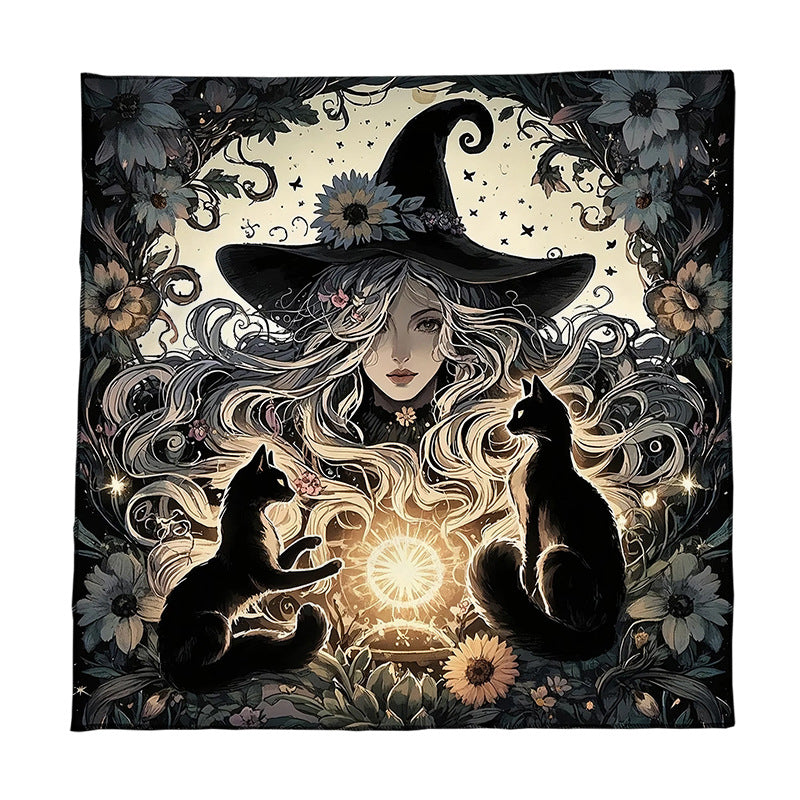 Cat Witch Board Game Flannel Tarot Tablecloth