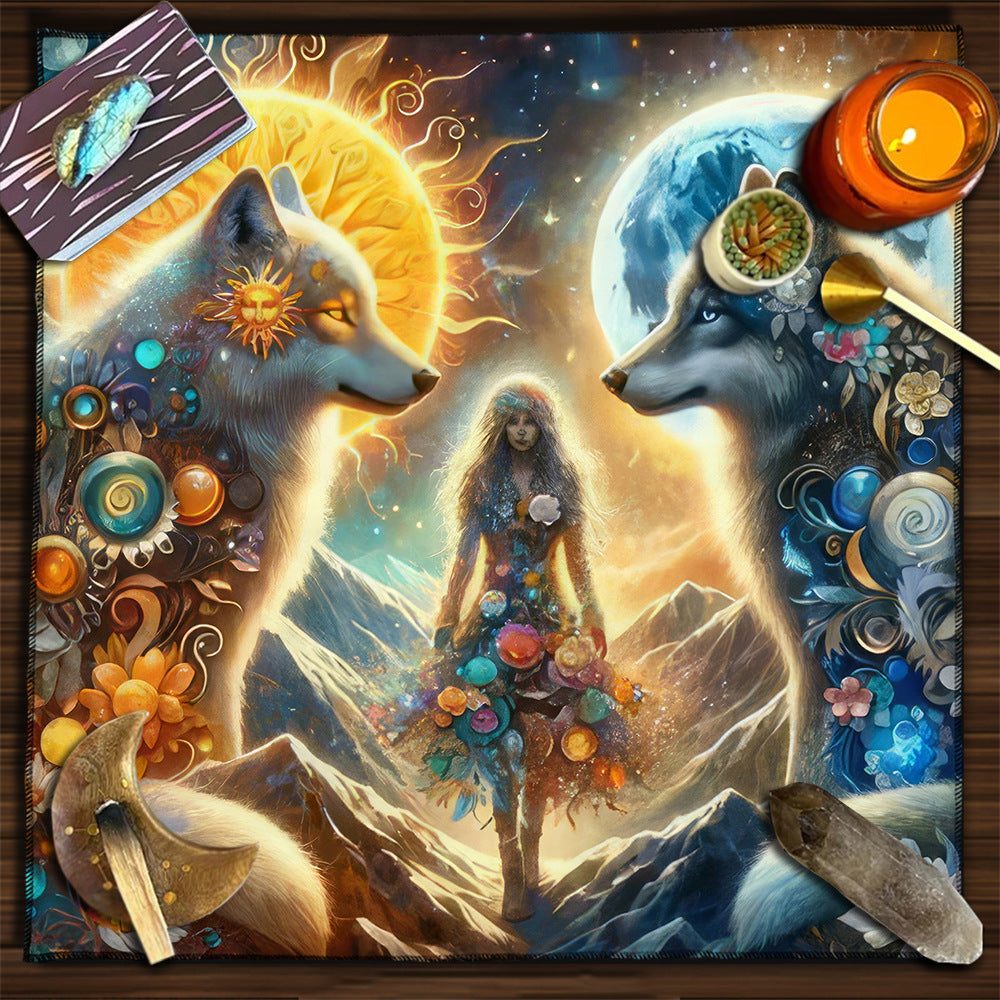 Cat Witch Board Game Flannel Tarot Tablecloth