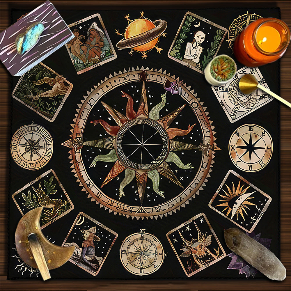 Geometric Tarot Moon Sun Velvet Tablecloth