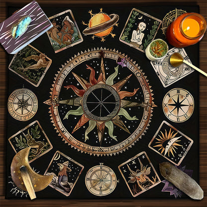 Geometric Tarot Moon Sun Velvet Tablecloth