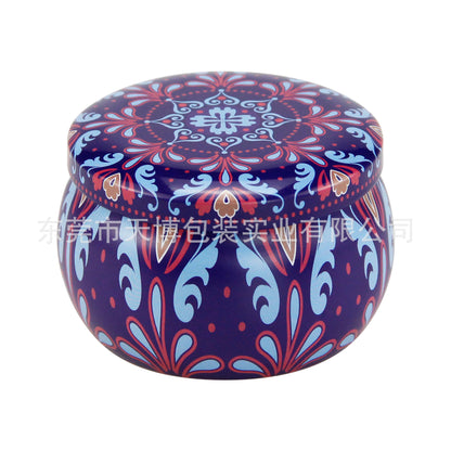 Popular Ethnic Style Aromatherapy Jar Candle Tinplate Wedding Candy Gift Box Round Tea Universal Packaging Box