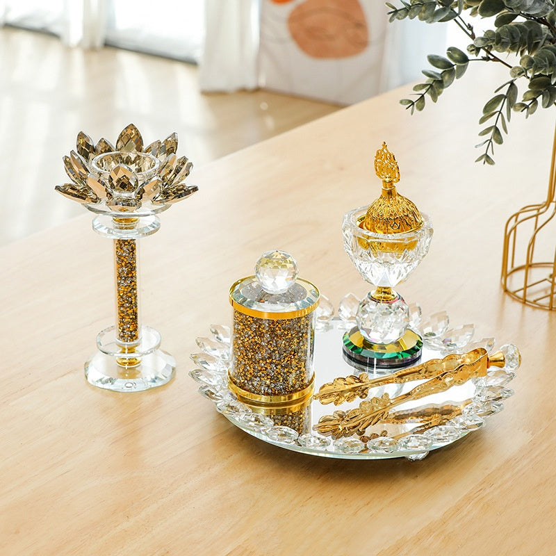 Exclusive For Cross-border Light Diamond Lotus Incense Burner Suit Arabic Incense Burner Round Incense Burner Four-piece Set