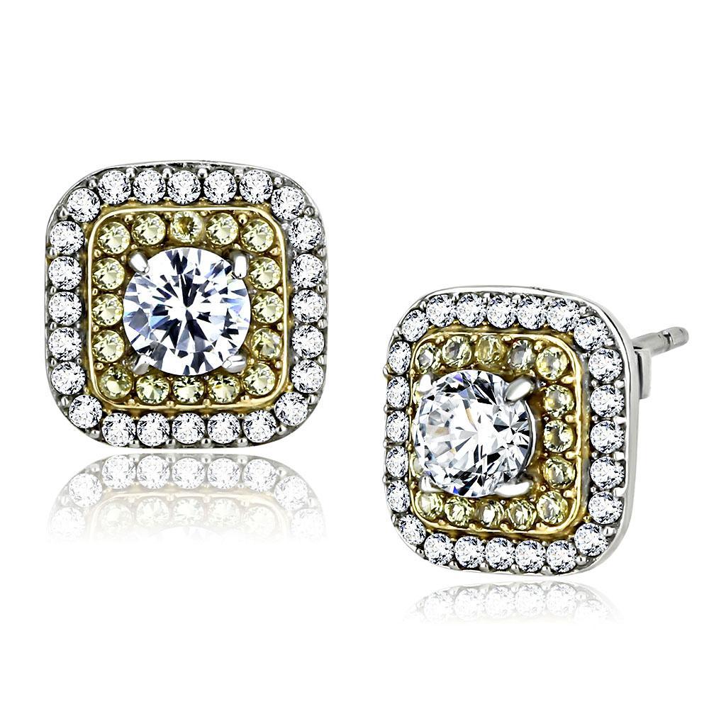 DA220 - Two-Tone IP Gold (Ion Plating) Stainless Steel Earrings with AAA Grade CZ  in Clear
