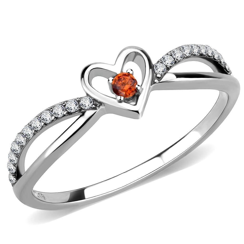 Vibrant Orange CZ Ring - Petite Stainless Steel Design