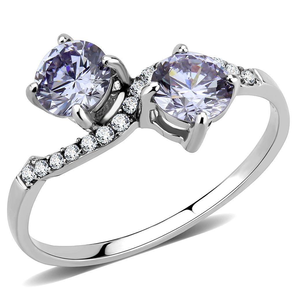 Light Amethyst CZ Stainless Steel Ring
