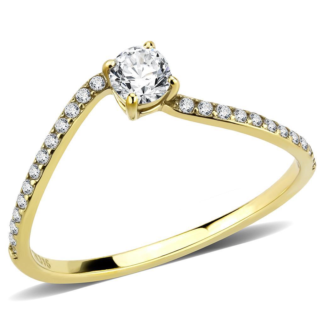 Gold Ion Plated Stainless Steel Ring with Clear CZ Stones
