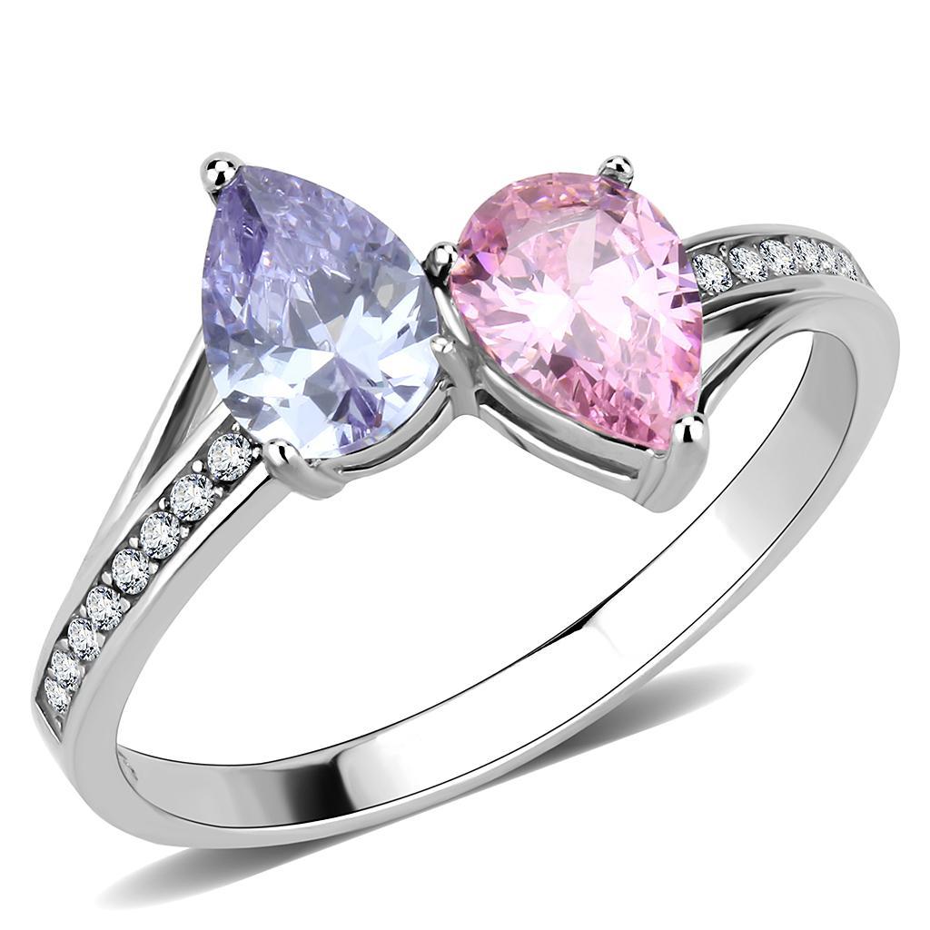 Multi-Color CZ Stainless Steel Ring