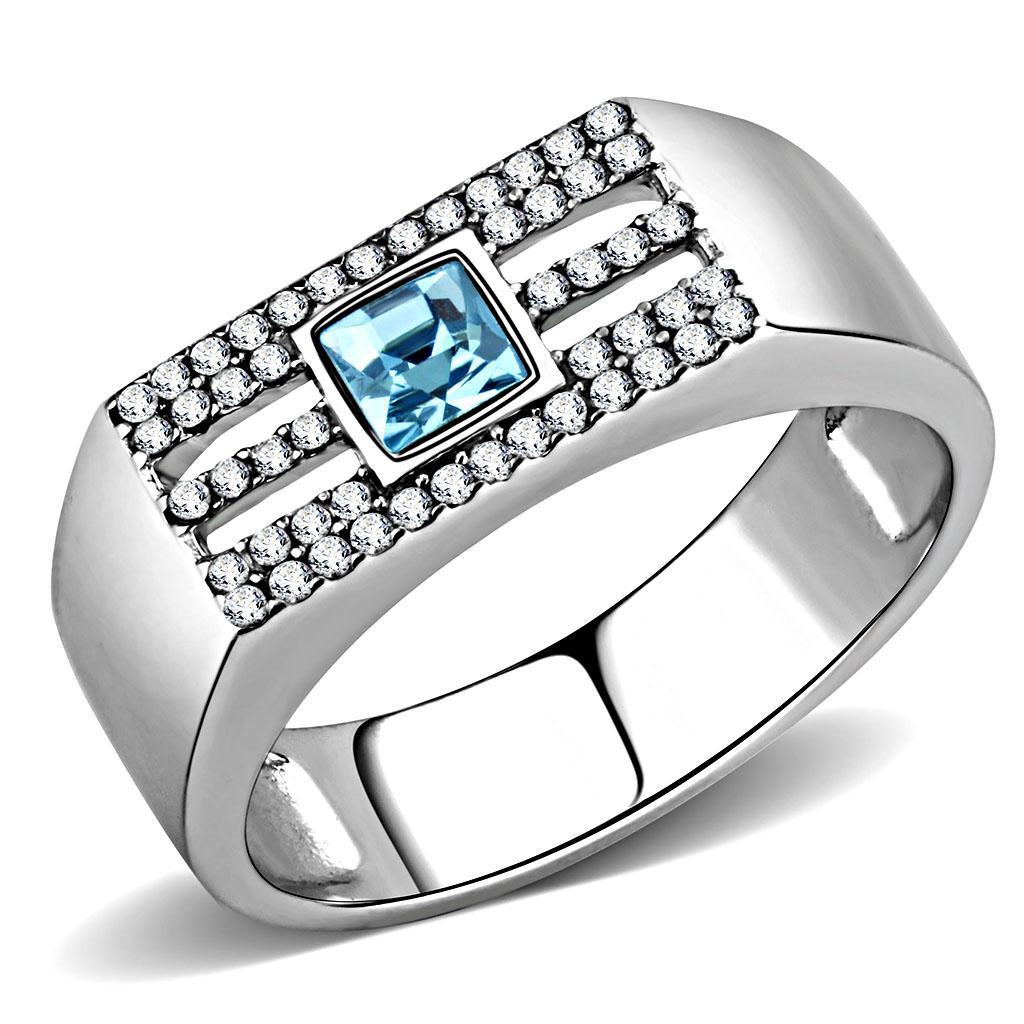 Sea Blue Crystal Stainless Steel Ring