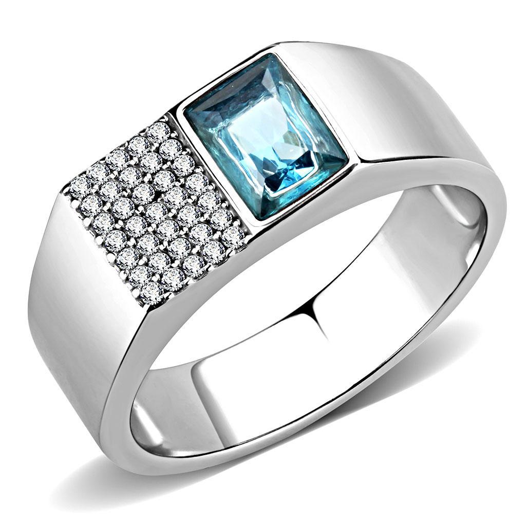 Sea Blue Synthetic Stone Stainless Steel Ring