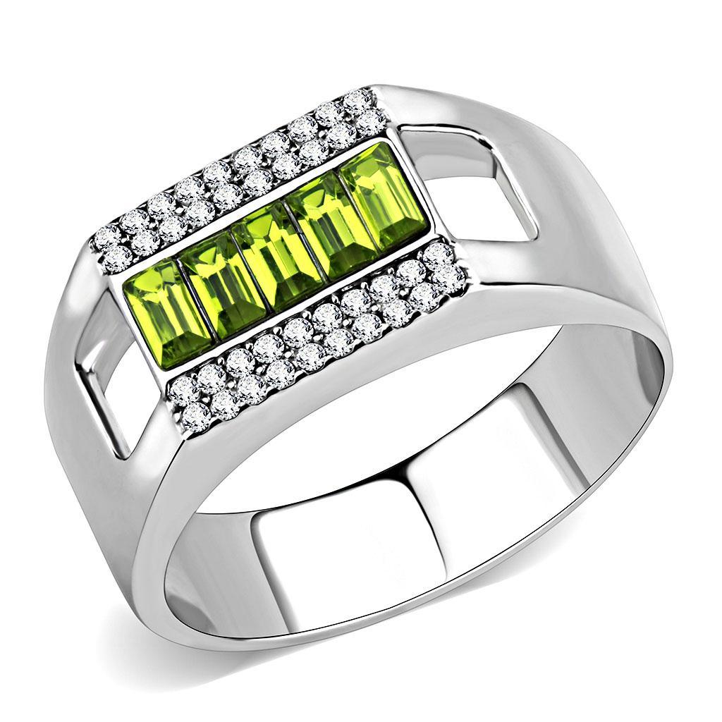 Olivine Green Crystal Stainless Steel Ring