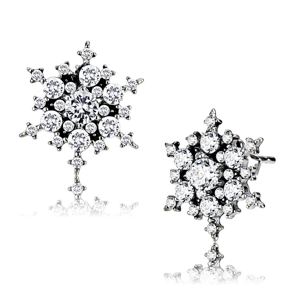 Stainless Steel Stud Earrings with Clear AAA Grade CZ - High Polish Finish