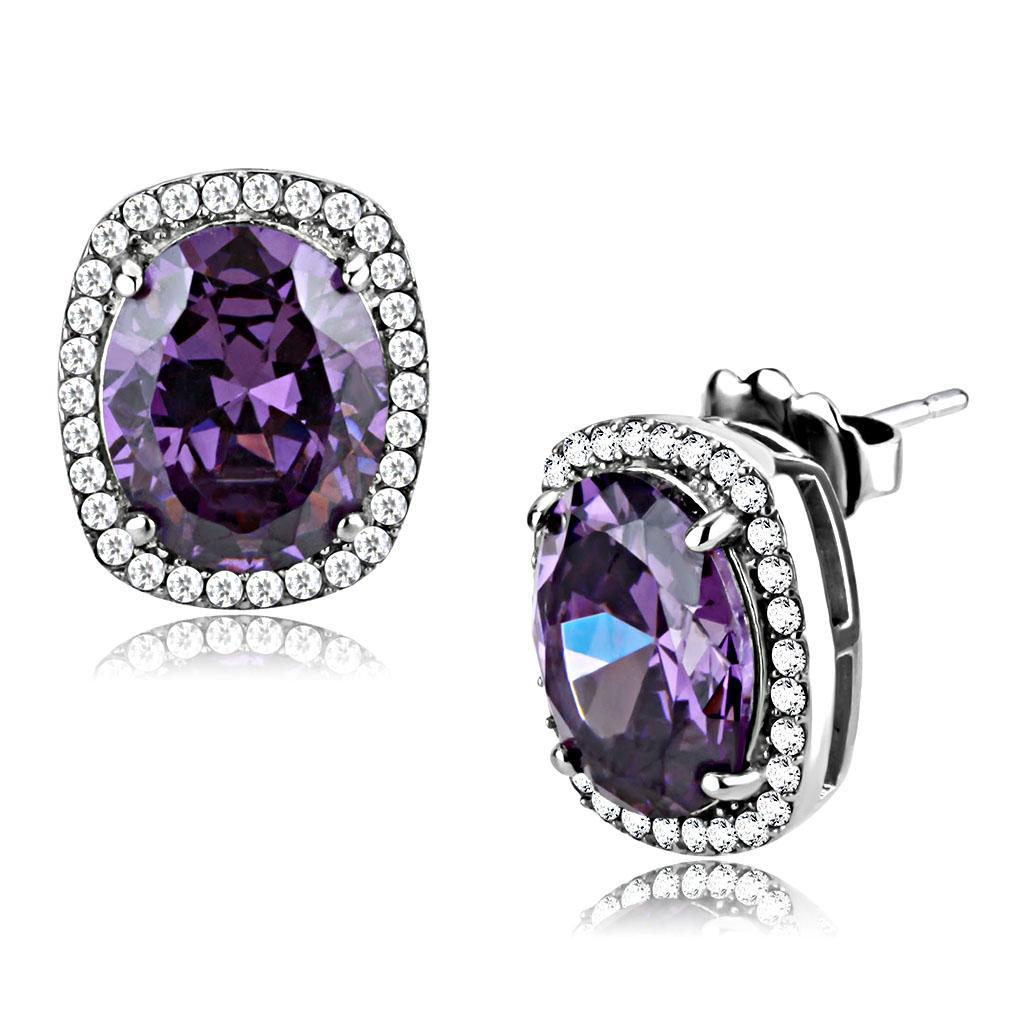 Amethyst CZ Stainless Steel Earrings