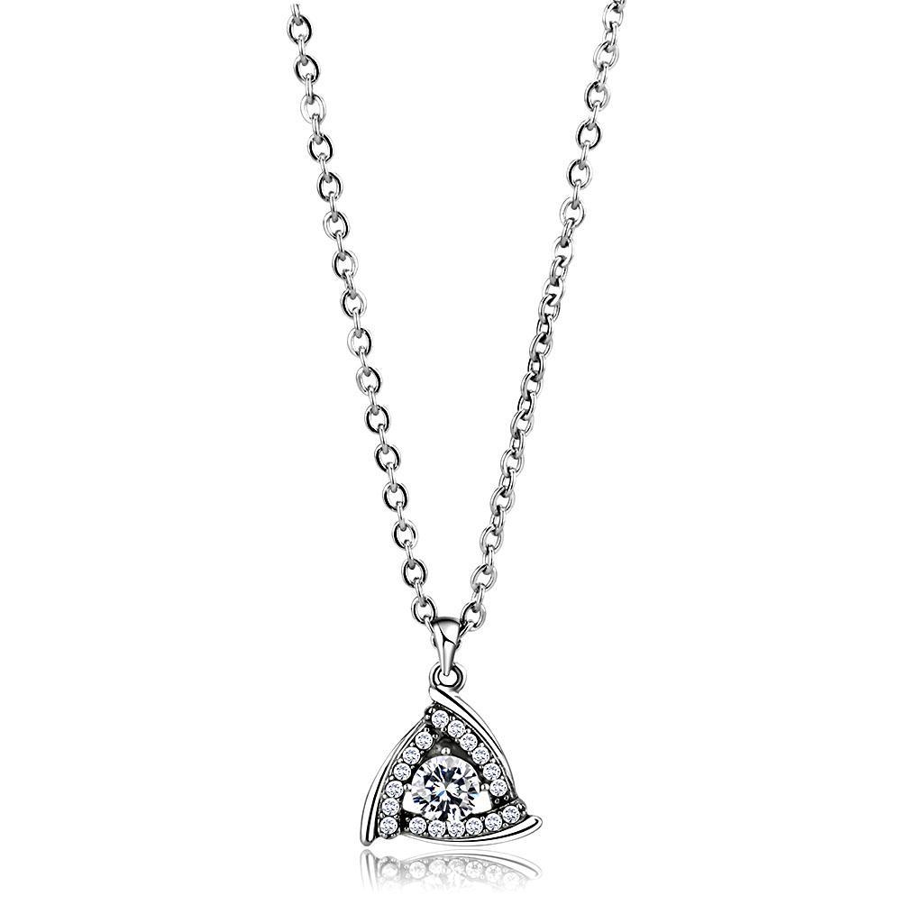 Stainless Steel Chain Pendant with Clear AAA Grade CZ Stone