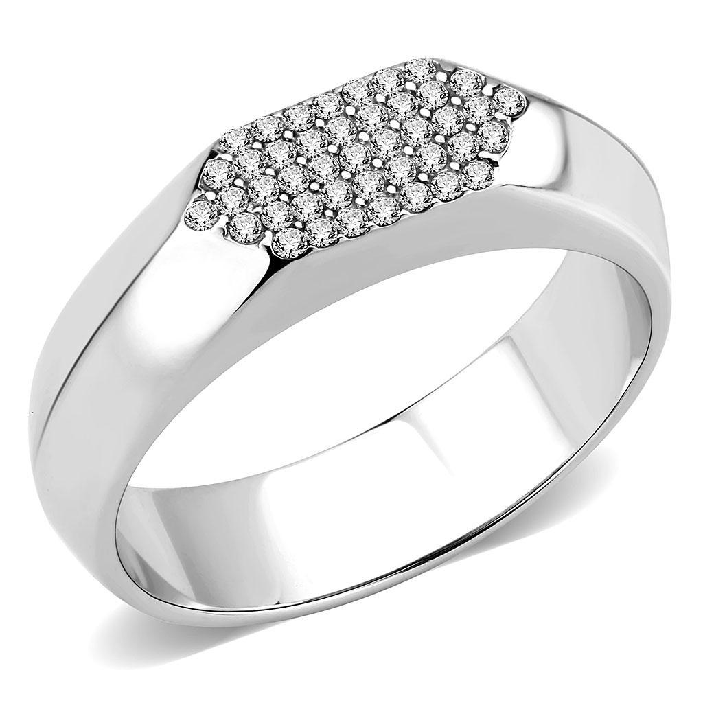 Stainless Steel Ring with Clear AAA Grade CZ Stones