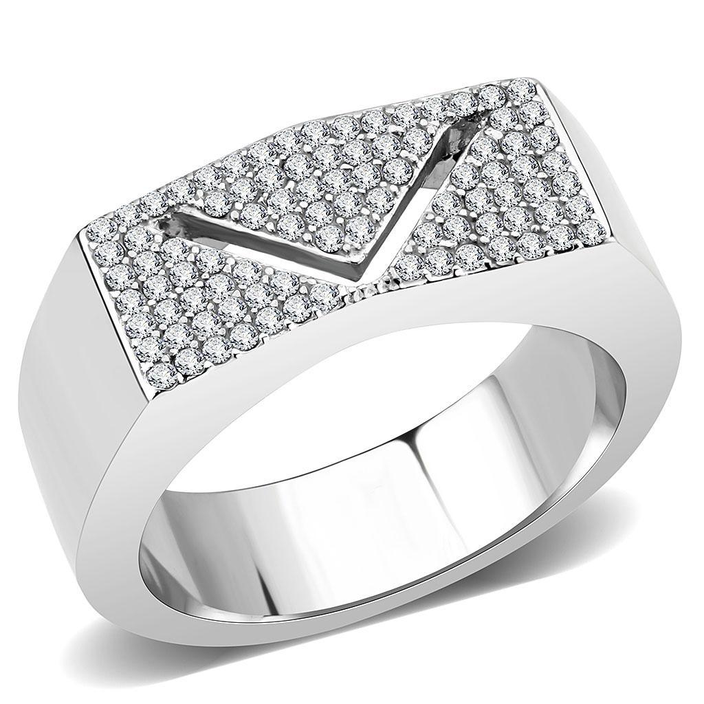 Stainless Steel Ring with Clear AAA Grade CZ Stones