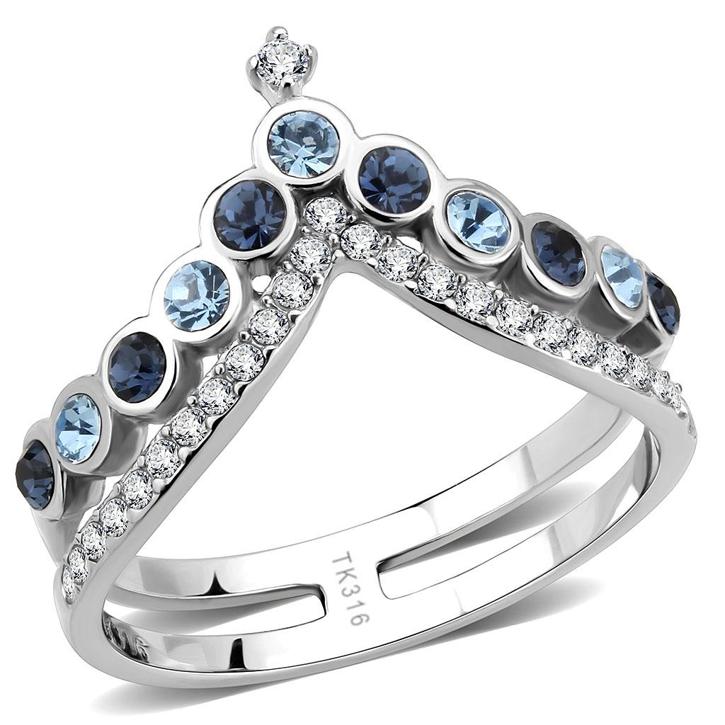 Stainless Steel Ring with Multi-Color Top Grade Crystal Stones