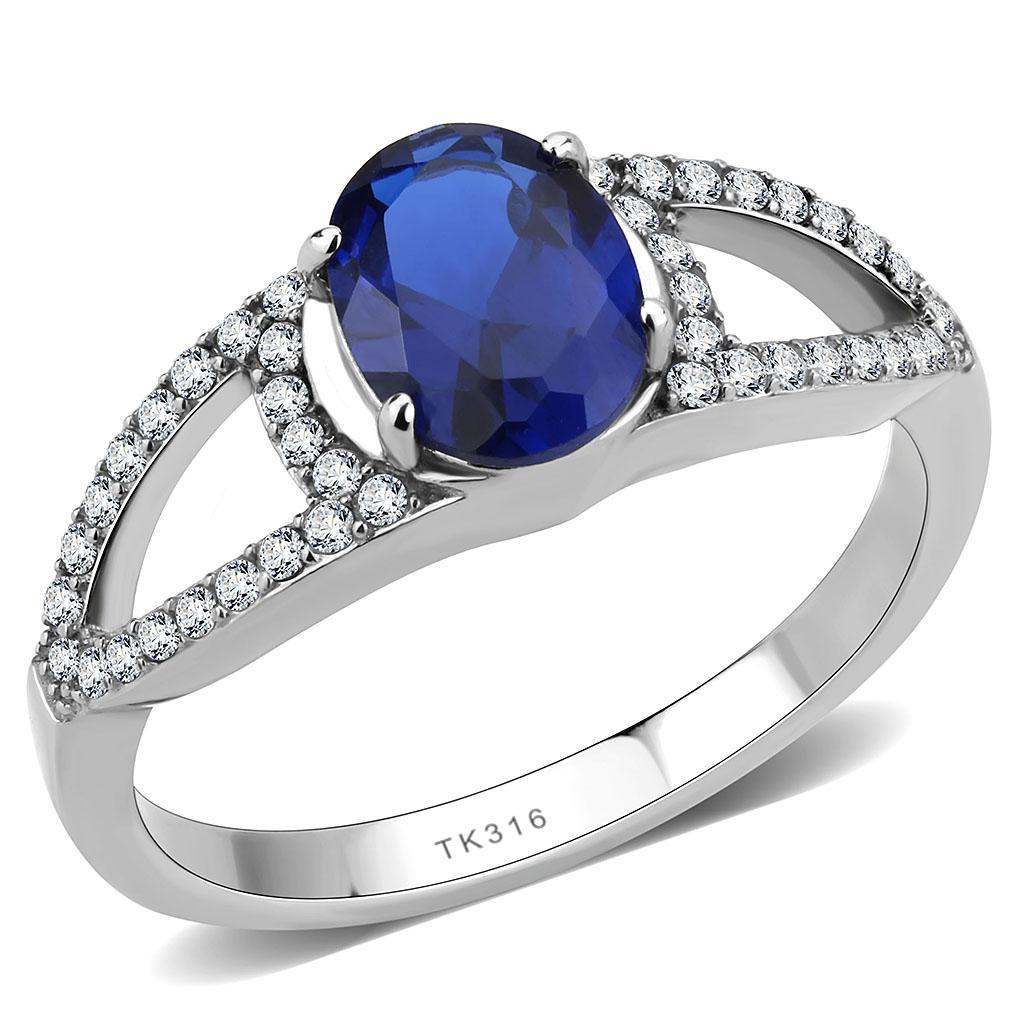 Stainless Steel Ring with London Blue Synthetic Spinel