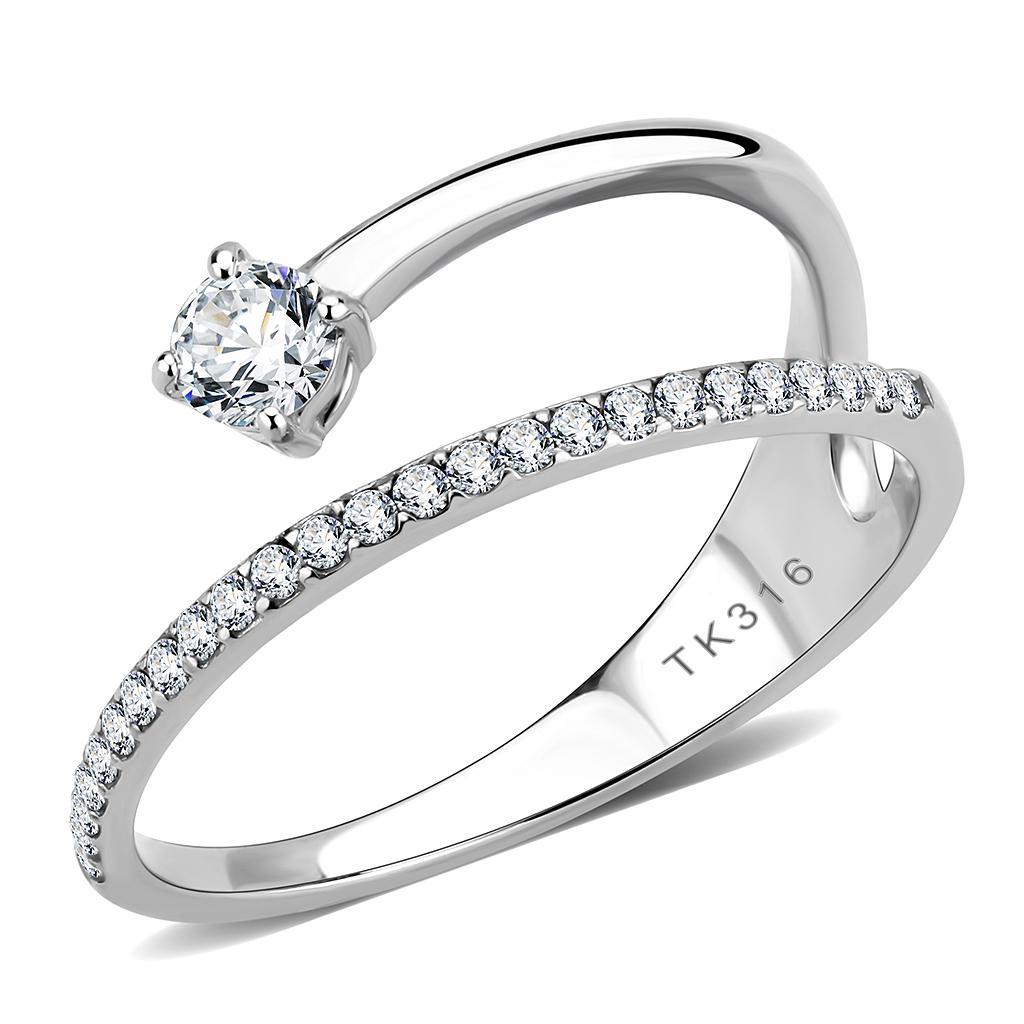 Stainless Steel Ring with Clear AAA Grade CZ Stone