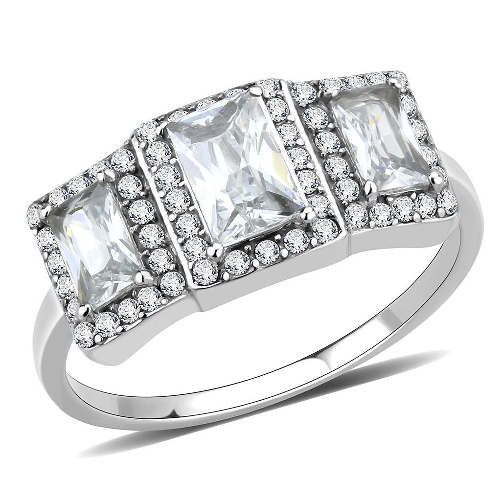 Stainless Steel Ring with Clear AAA Grade CZ Stones