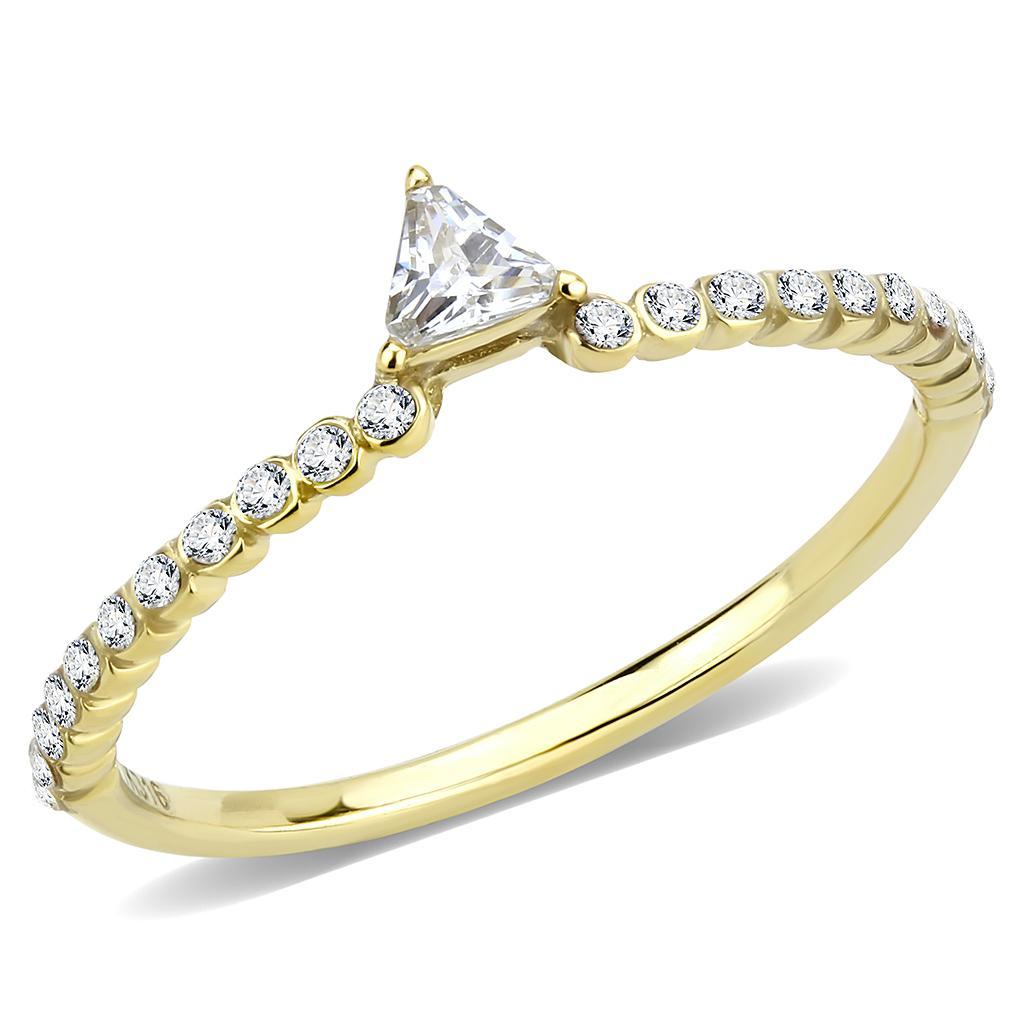 Gold Ion Plated Stainless Steel Ring with Clear AAA Grade CZ Stone