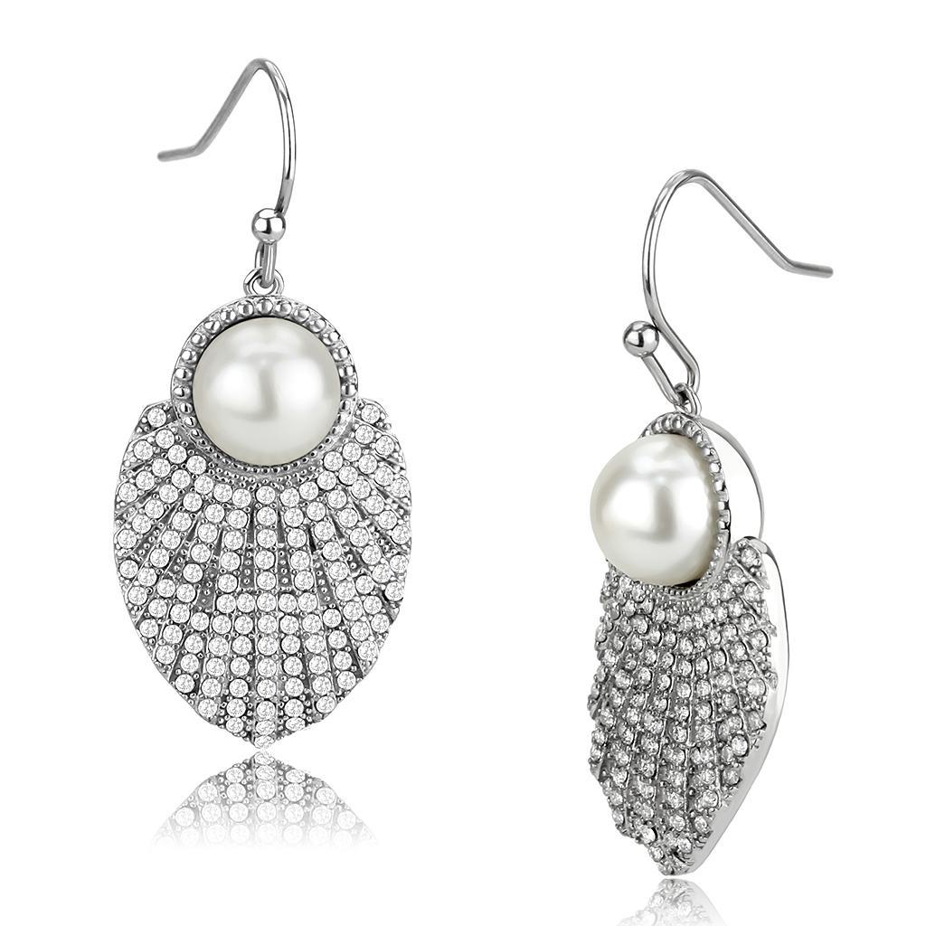 Stainless Steel Earrings with White Synthetic Pearl