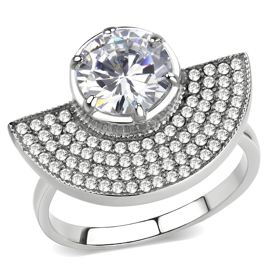 Stainless Steel Ring with Clear AAA Grade CZ Stone