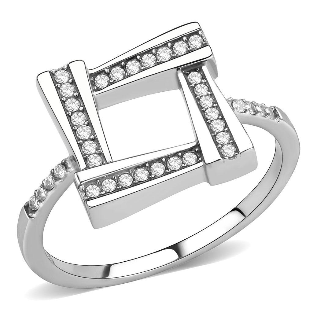 Stainless Steel Ring with Clear AAA Grade CZ Stone
