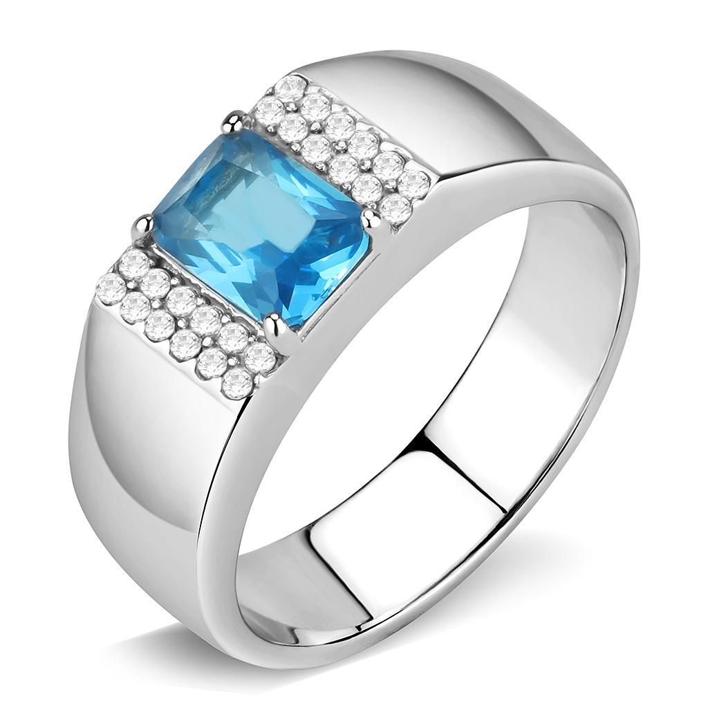 Sea Blue Stainless Steel Ring with Synthetic Glass Stone