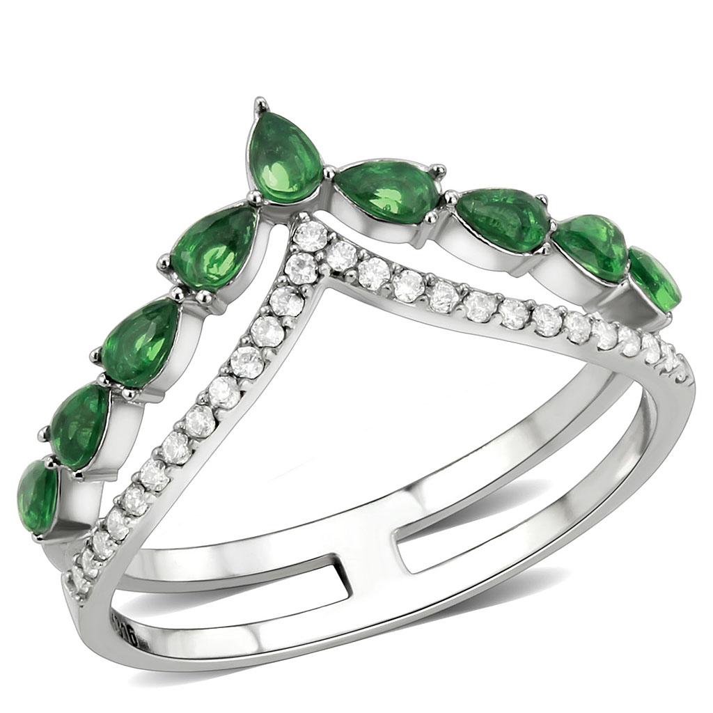 Emerald Green Stainless Steel Ring with Synthetic Glass Stone