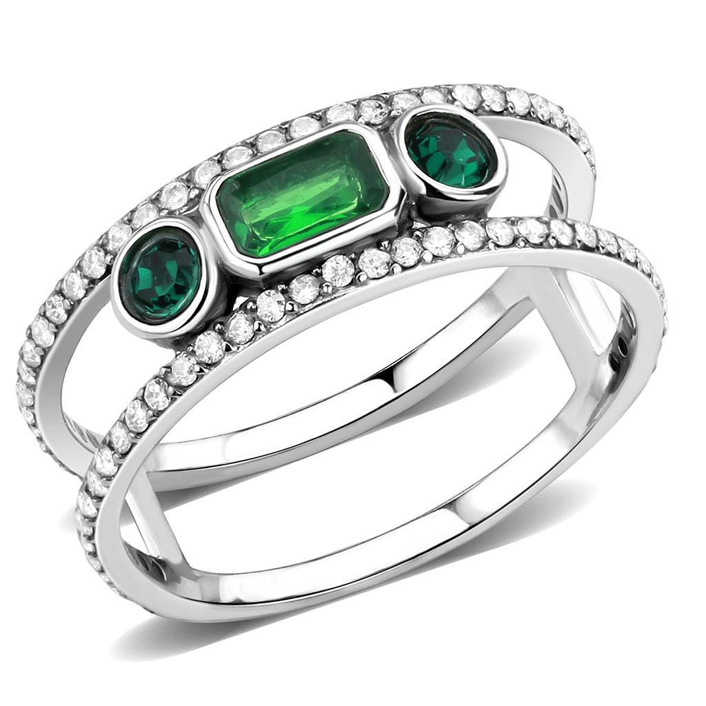 Emerald Green Stainless Steel Ring with Synthetic Glass Stone