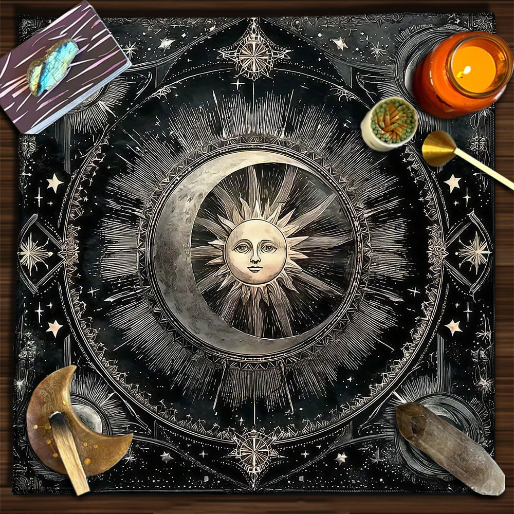 Geometric Tarot Moon Sun Velvet Tablecloth