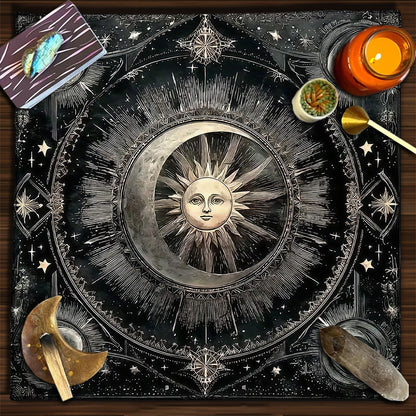 Geometric Tarot Moon Sun Velvet Tablecloth