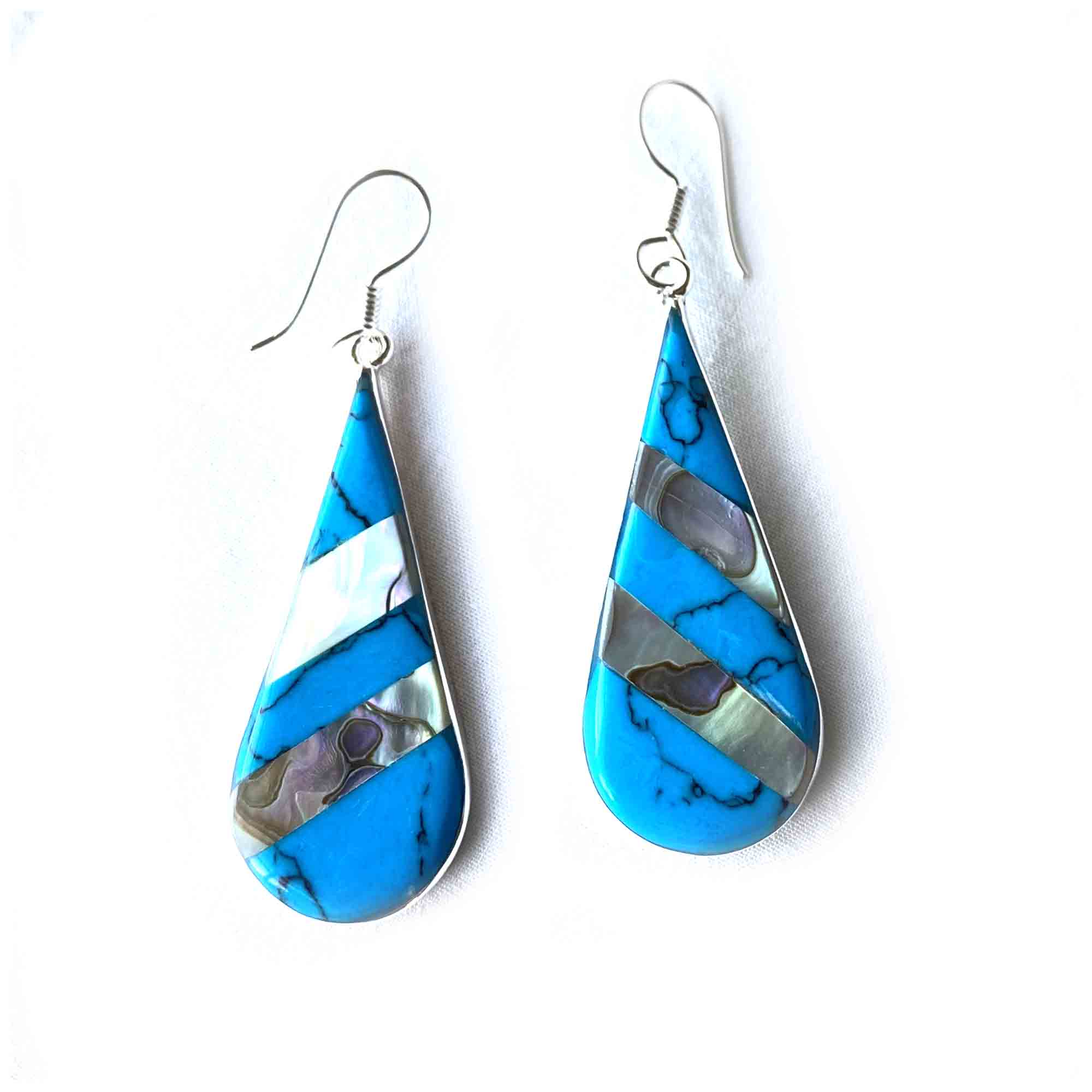 Abalone & Turquoise Striped Teardrop Earrings