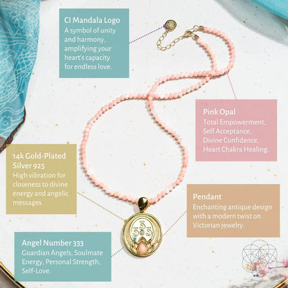 I Am Love - 333 Pink Opal Silver Necklace of True Love