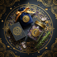 Protection & Prosperity Starter Spell Kit - flat lay with spell soap, sachet powder and bath crystals