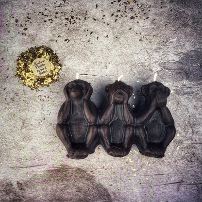 Beeswax Three Wise Monkeys Spell Candle - Stop Jealous Gossip & Silence Enemies Magic