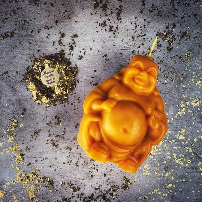 Beeswax Laughing Buddha Spell Candle - Wealth, Luck & Prosperity Magic
