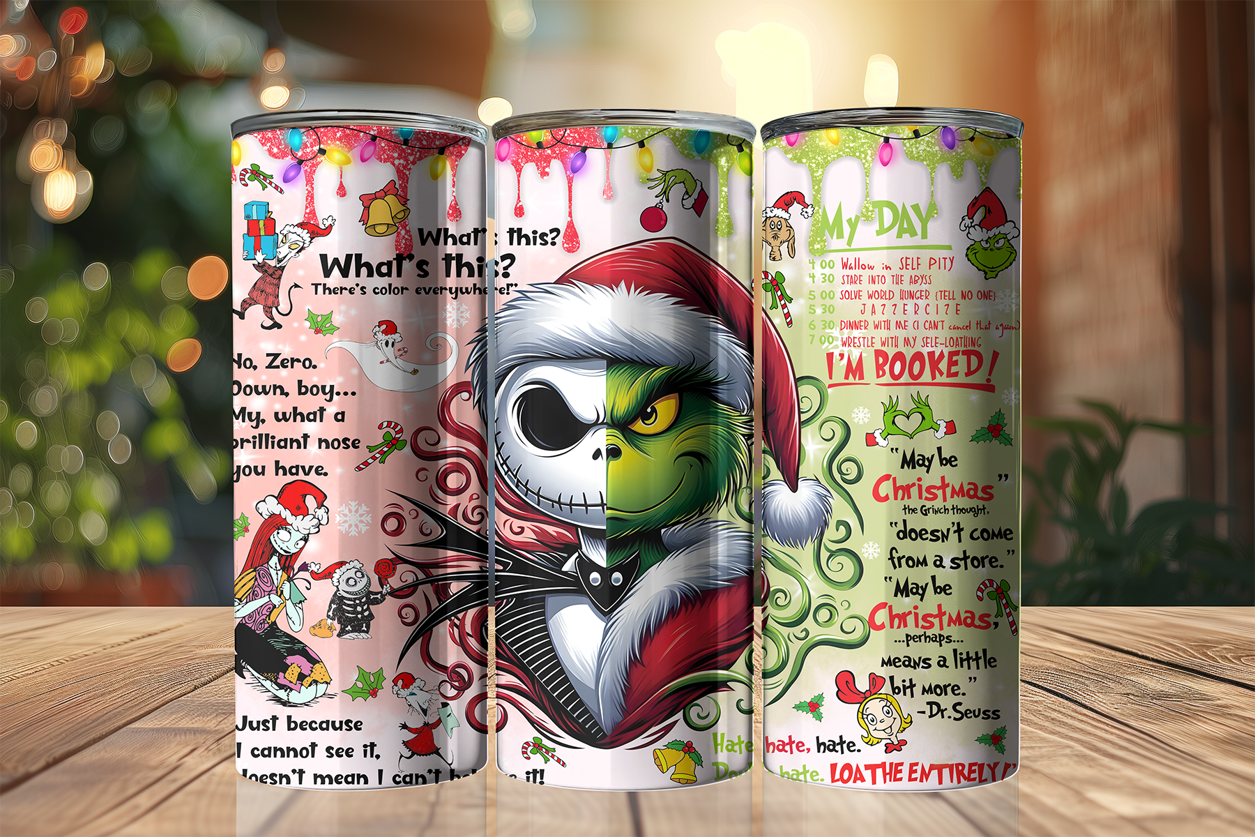 Whimsical Holiday Tumbler, 20oz Stainless Steel - Christmas Gift, Festive Drinkware, Grinch & Nightmare Before Christmas Design, [...]